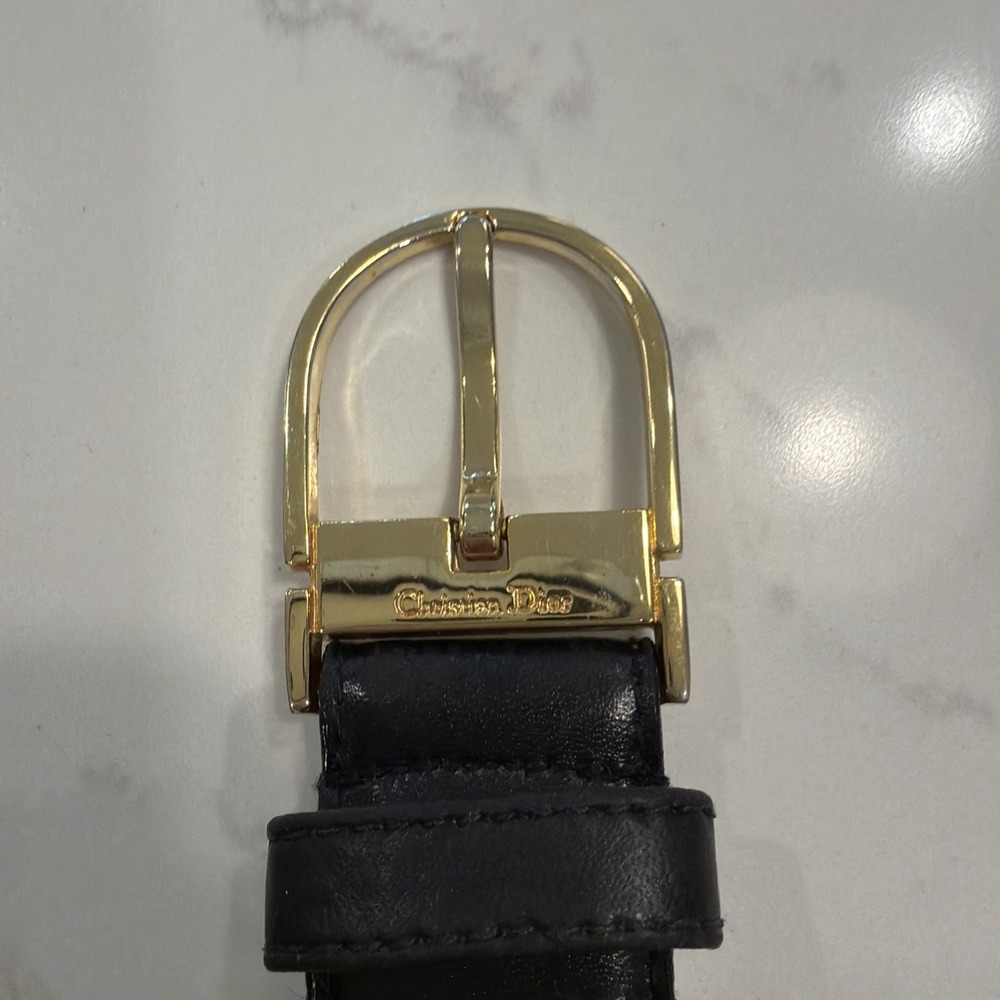 Christian Dior Women's Black Leather Belt 38 Gold Buckle Vintage